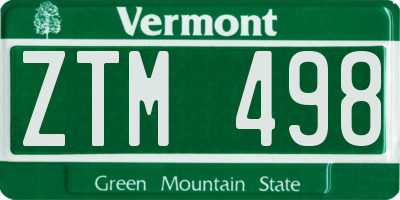 VT license plate ZTM498