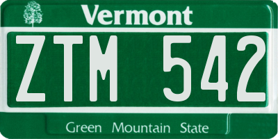 VT license plate ZTM542