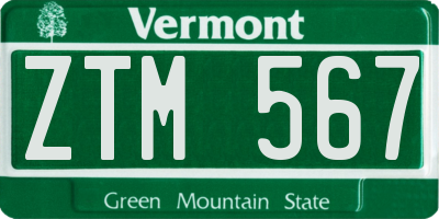 VT license plate ZTM567