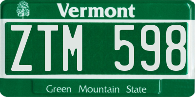 VT license plate ZTM598