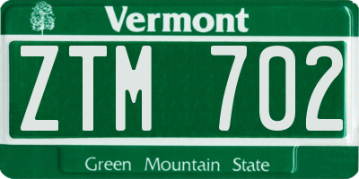 VT license plate ZTM702