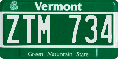 VT license plate ZTM734