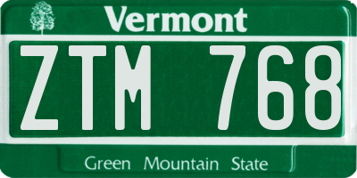 VT license plate ZTM768