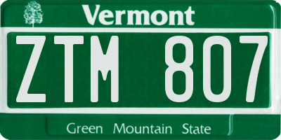 VT license plate ZTM807