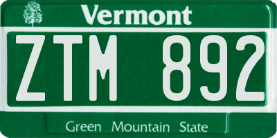 VT license plate ZTM892