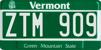 VT license plate ZTM909