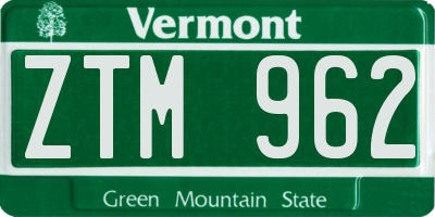 VT license plate ZTM962