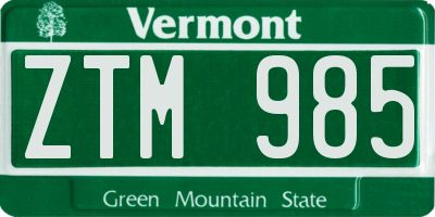 VT license plate ZTM985