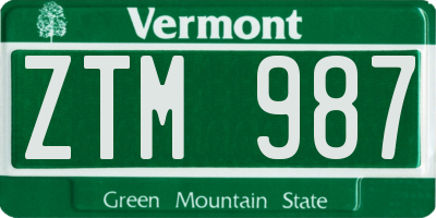 VT license plate ZTM987