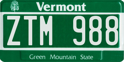 VT license plate ZTM988