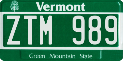 VT license plate ZTM989