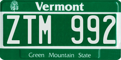 VT license plate ZTM992