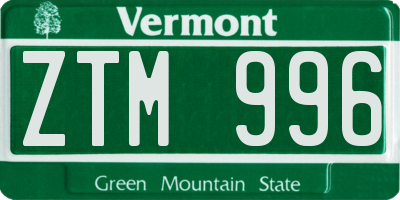 VT license plate ZTM996