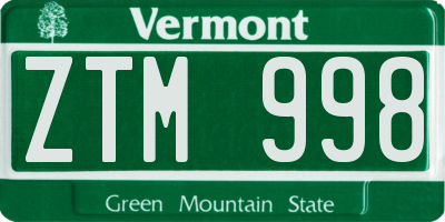 VT license plate ZTM998
