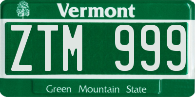 VT license plate ZTM999