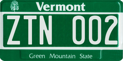 VT license plate ZTN002