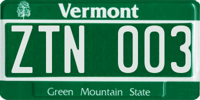 VT license plate ZTN003