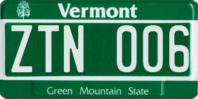 VT license plate ZTN006