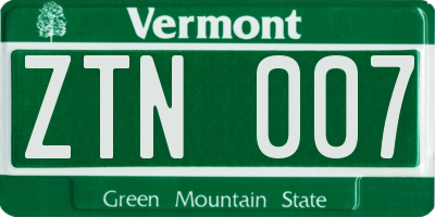 VT license plate ZTN007