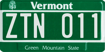 VT license plate ZTN011