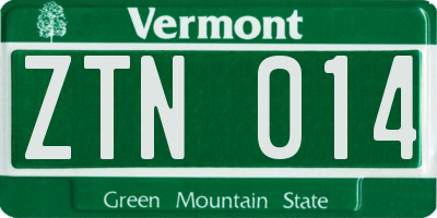 VT license plate ZTN014