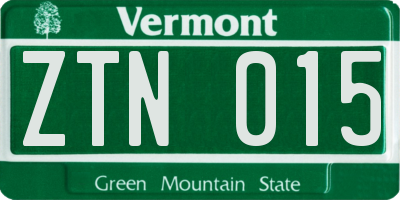VT license plate ZTN015