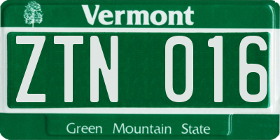VT license plate ZTN016