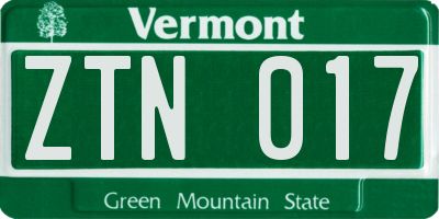VT license plate ZTN017