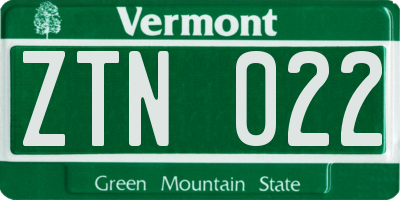 VT license plate ZTN022