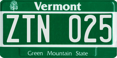 VT license plate ZTN025