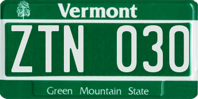 VT license plate ZTN030