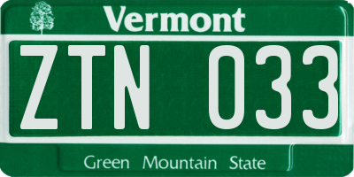 VT license plate ZTN033