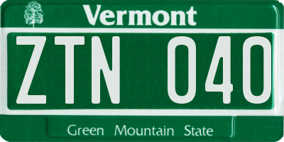 VT license plate ZTN040