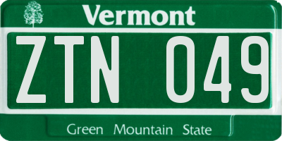 VT license plate ZTN049