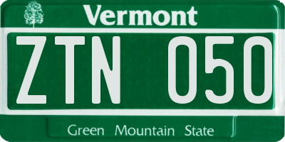 VT license plate ZTN050