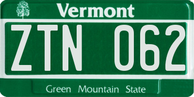 VT license plate ZTN062