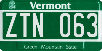 VT license plate ZTN063