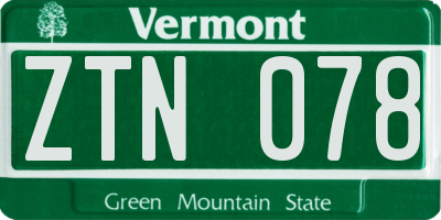 VT license plate ZTN078