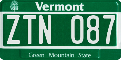 VT license plate ZTN087