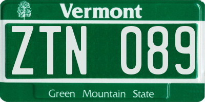 VT license plate ZTN089