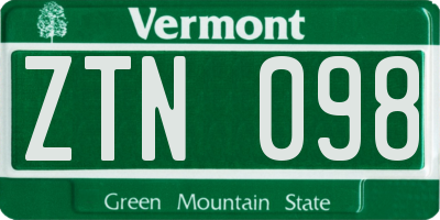 VT license plate ZTN098