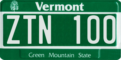 VT license plate ZTN100