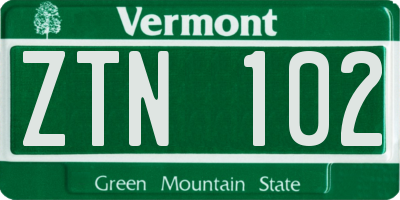 VT license plate ZTN102