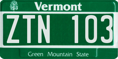 VT license plate ZTN103