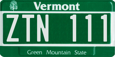 VT license plate ZTN111