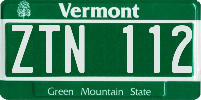 VT license plate ZTN112