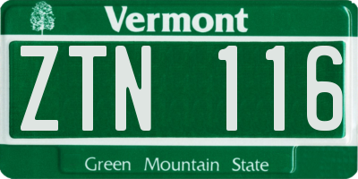 VT license plate ZTN116