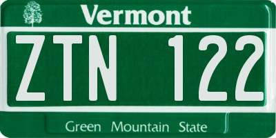 VT license plate ZTN122