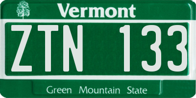 VT license plate ZTN133