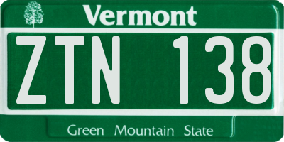 VT license plate ZTN138